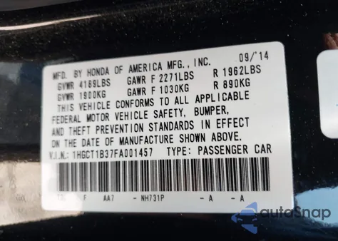 2015 Honda Accord Lx-S из США, поврежденный, VIN 1HGCT1B37FA001457